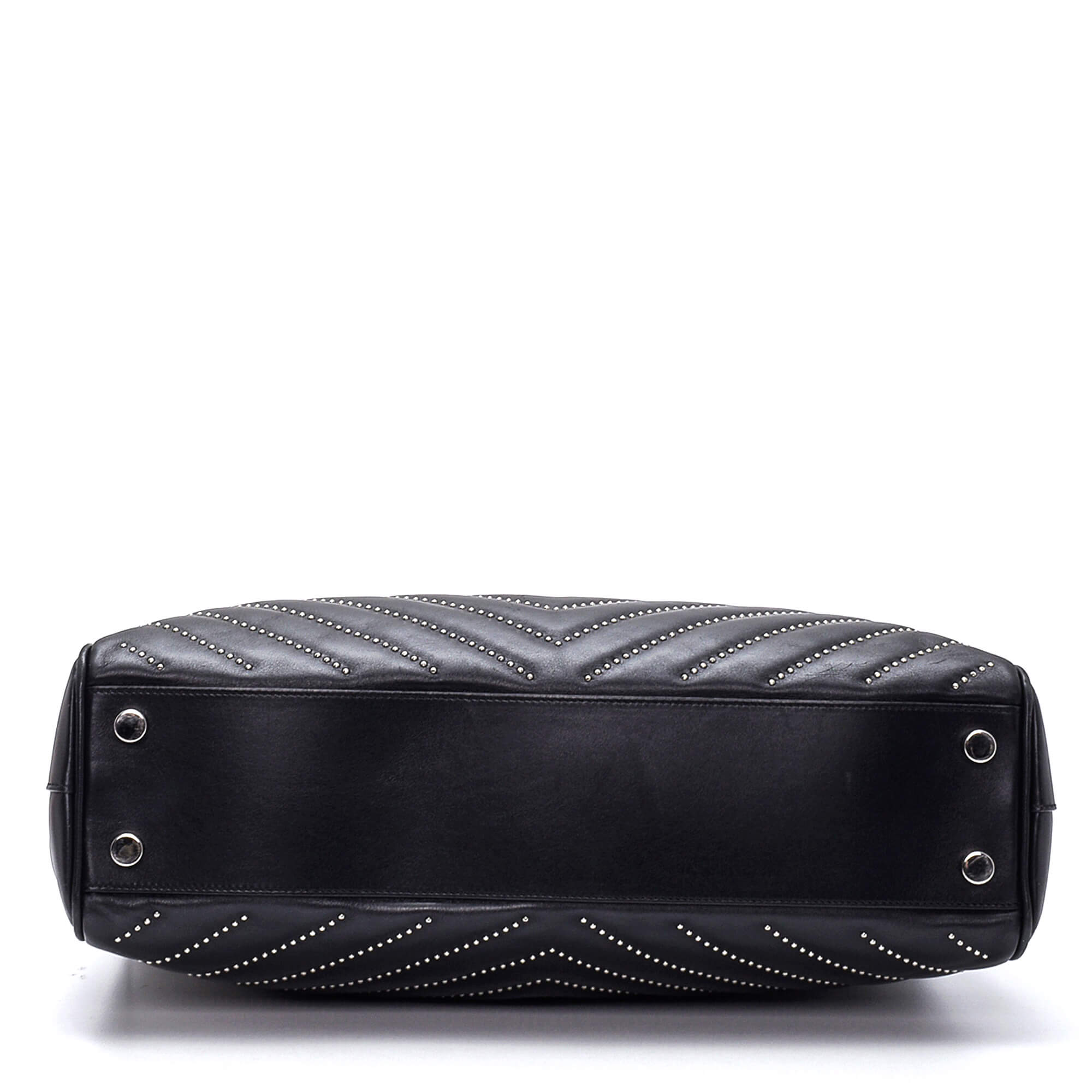 Yves Saint Laurent - Black Studded Chevron Leather Monogram Tote Bag